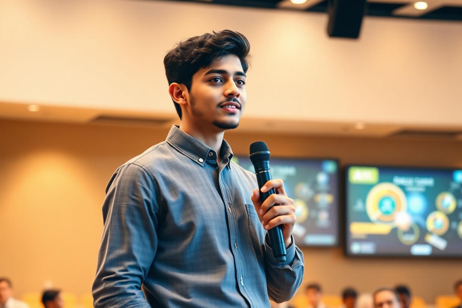 Student presenting an AI innovation project
